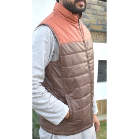Leather Jacket, Half sleeve Jacket ,Leather Waistcoat, Men's Waistcoat