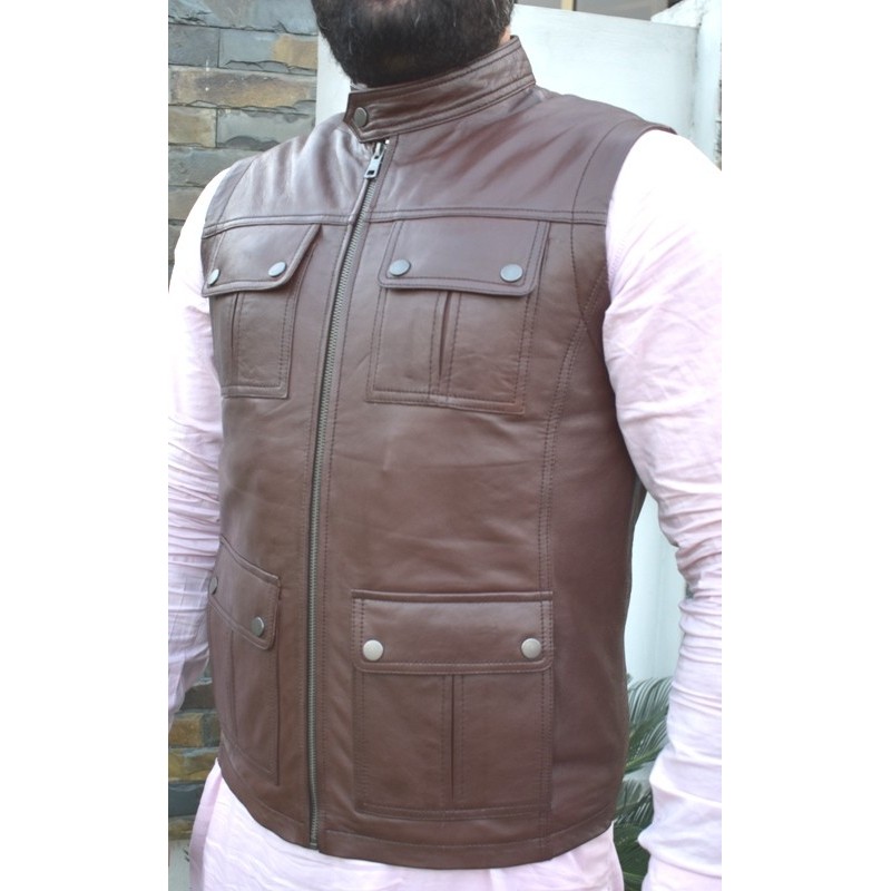 Leather Jacket, Half sleeve Jacket ,Leather Waistcoat, Men